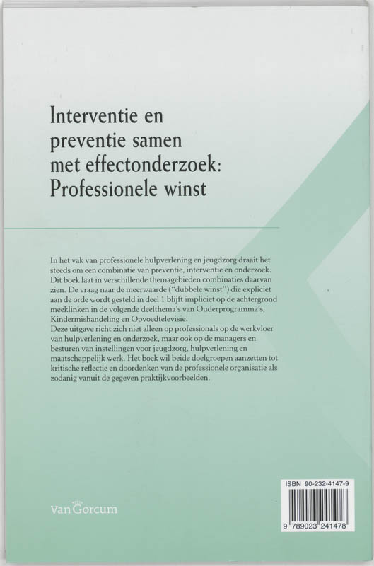 Achterkant van Interventie en preventie samen met effectonderzoek