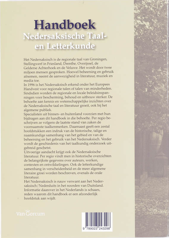 Achterkant van Handboek Nedersaksische Taal- en Letterkunde