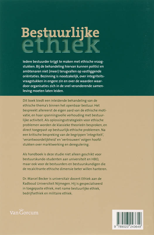 Achterkant van Bestuurlijke ethiek