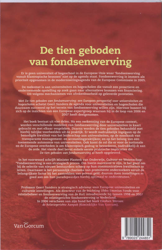 Achterkant van De tien geboden van fondsenwerving