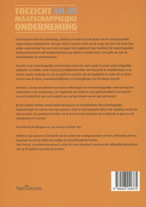Achterkant van Toezicht en de maatschappelijkeonderneming