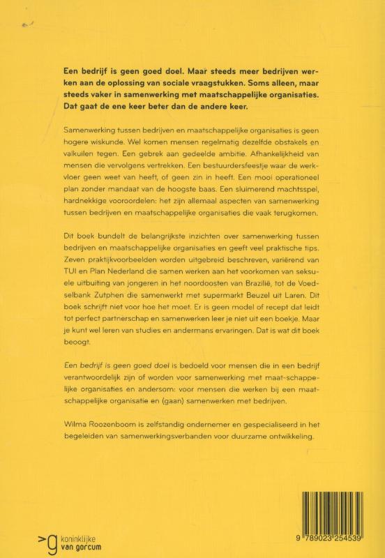Achterkant van Een bedrijf is geen goed doel