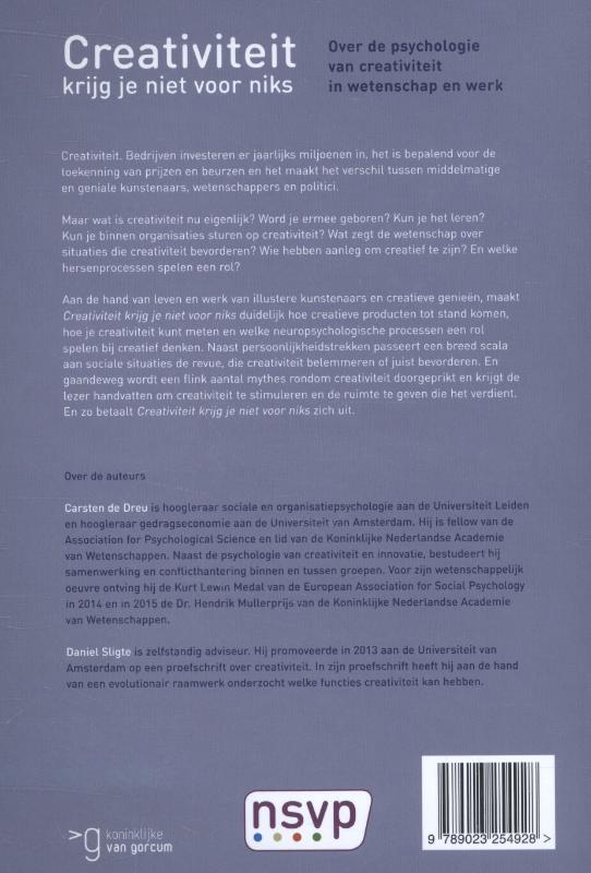 Achterkant van Creativiteit krijg je niet voor niets