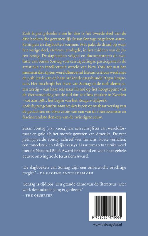 Achterkant van Zoals de geest verbonden is aan het vlees