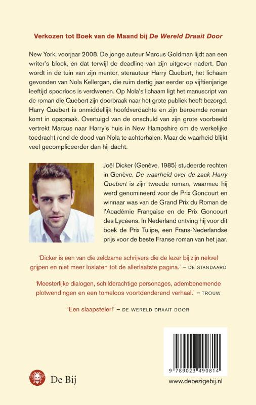 Achterkant van De waarheid over de zaak Harry Quebert
