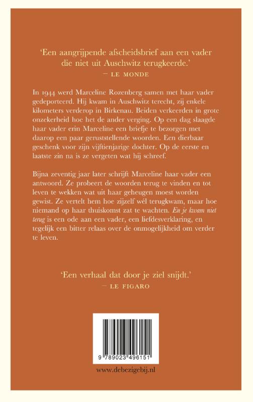 Achterkant van En je kwam niet terug