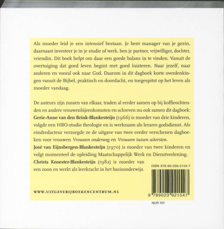 Achterkant van Bijna-elke-dagboek voor moeders