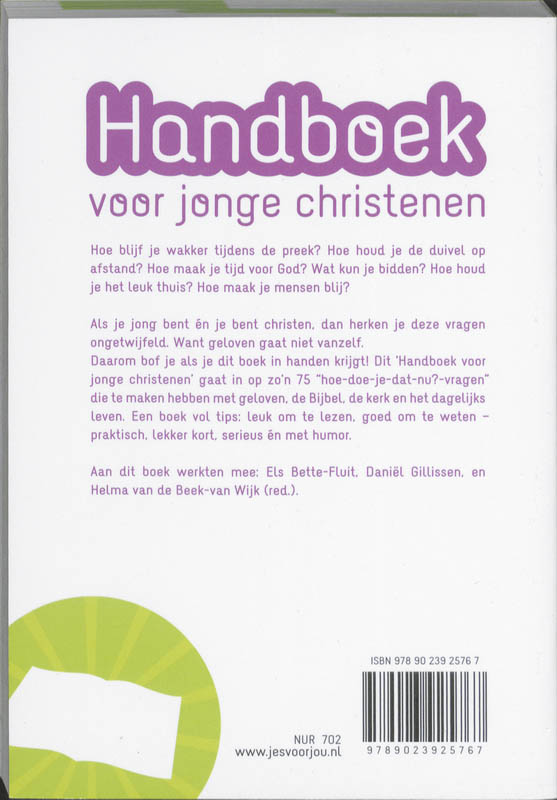 Achterkant van Handboek voor jonge christenen