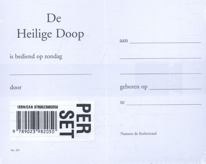 Achterkant van Doopkaart 205