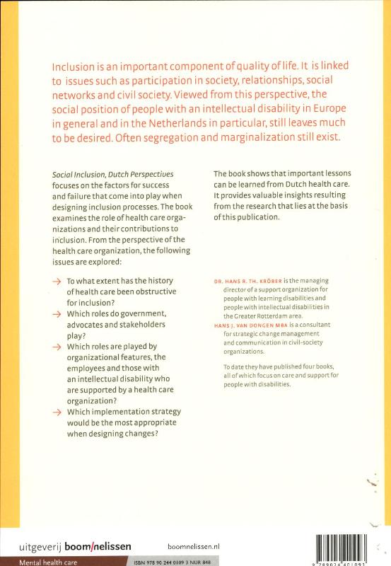 Achterkant van Social inclusion,Dutch perspectives