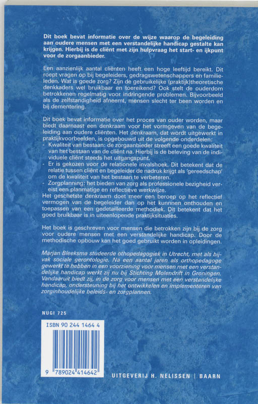 Achterkant van Begeleiding van oudere clienten met een verstandelijke handicap
