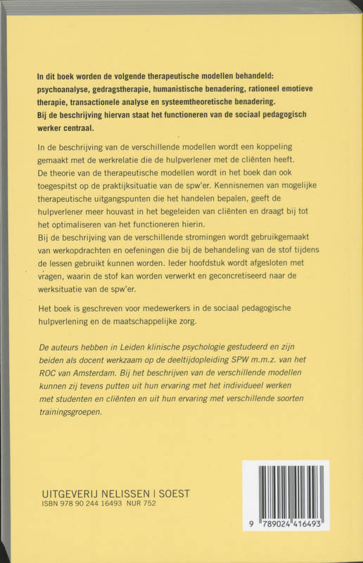 Achterkant van Therapeutische modellen in de sociaal pedagogische hulpverlening