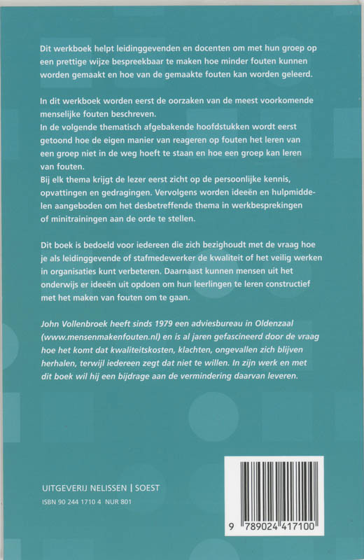 Achterkant van Werkboek foutenmanagement