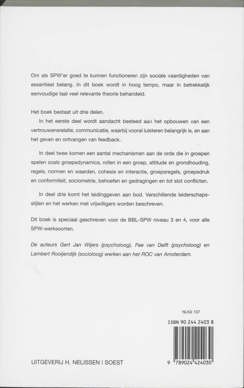 Achterkant van Sociale vaardigheden voor SPW