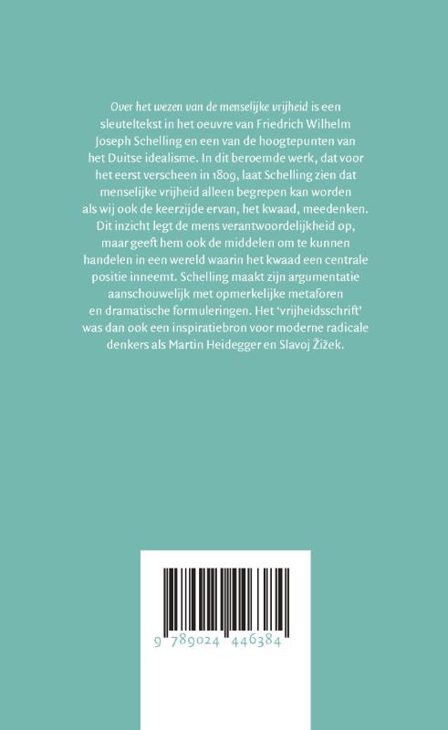 Achterkant van Over het wezen van de menselijke vrijheid