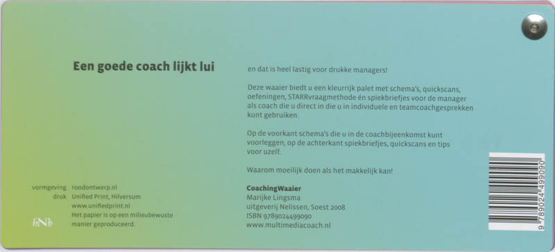 Achterkant van Coachingwaaier voor managers