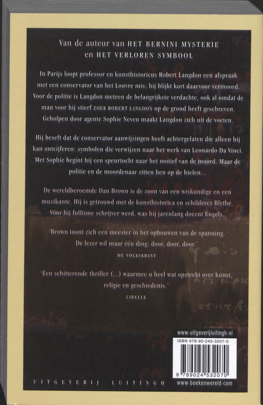 Achterkant van De Da Vinci code