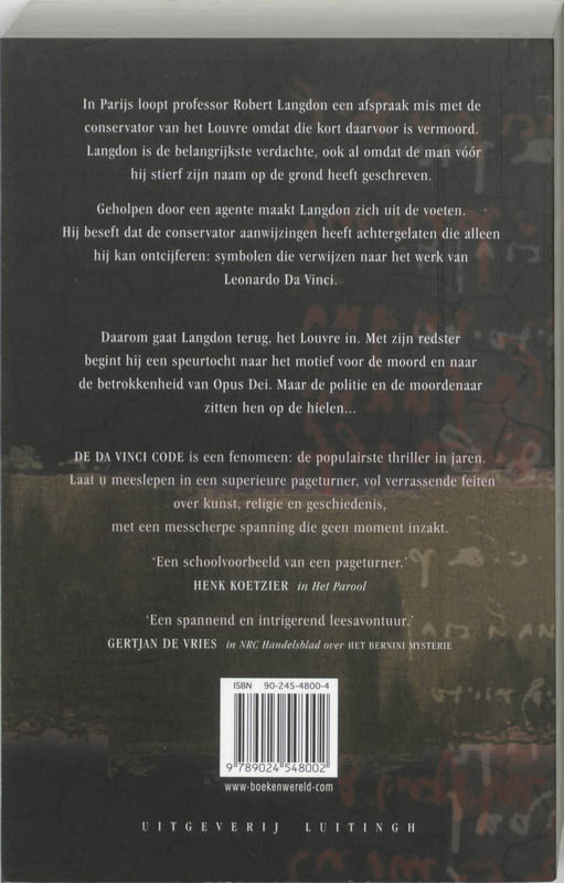 Achterkant van De Da Vinci code