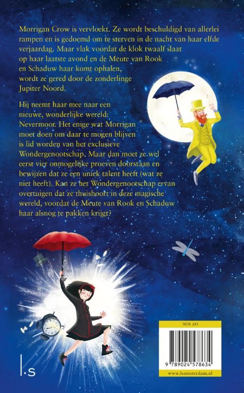 Achterkant van Nevermoor Morrigan Crow en het Wondergenootschap
