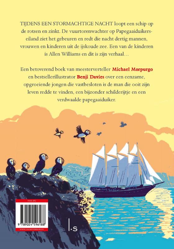 Achterkant van De jongen en de papegaaiduiker