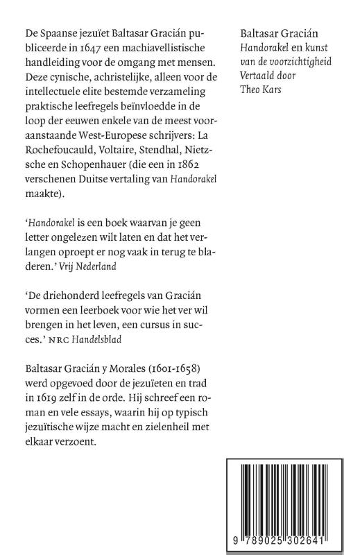 Achterkant van Handorakel en kunst van de voorzichtigheid