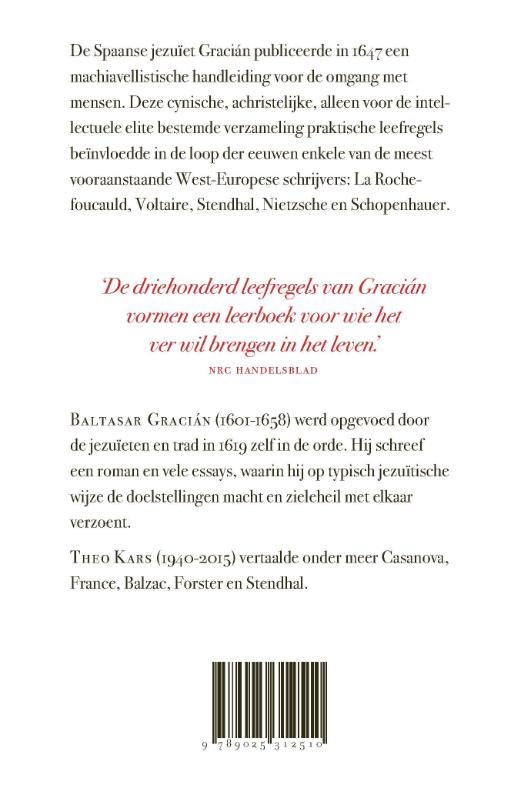 Achterkant van Handorakel en kunst van de voorzichtigheid