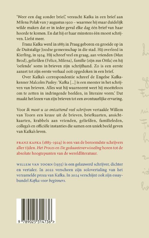 Achterkant van Ik moet u zo ontzettend veel schrijven