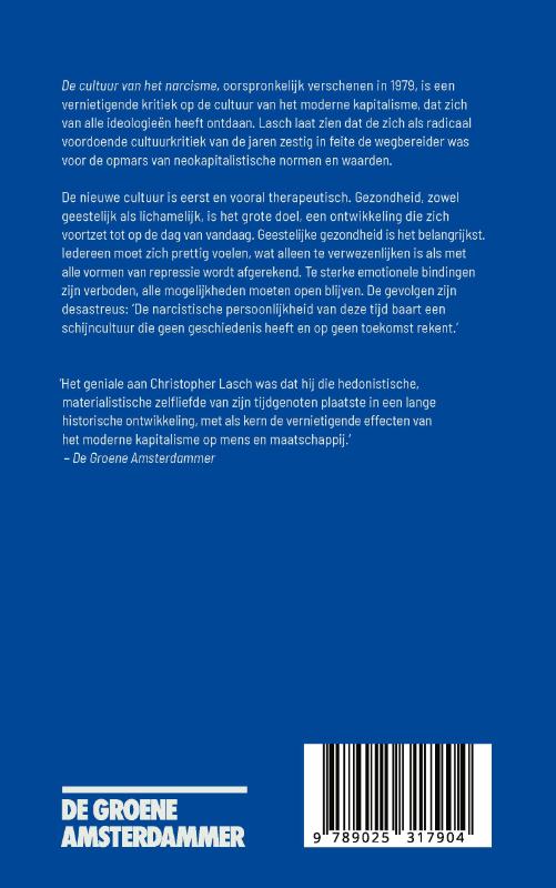 Achterkant van De cultuur van het narcisme