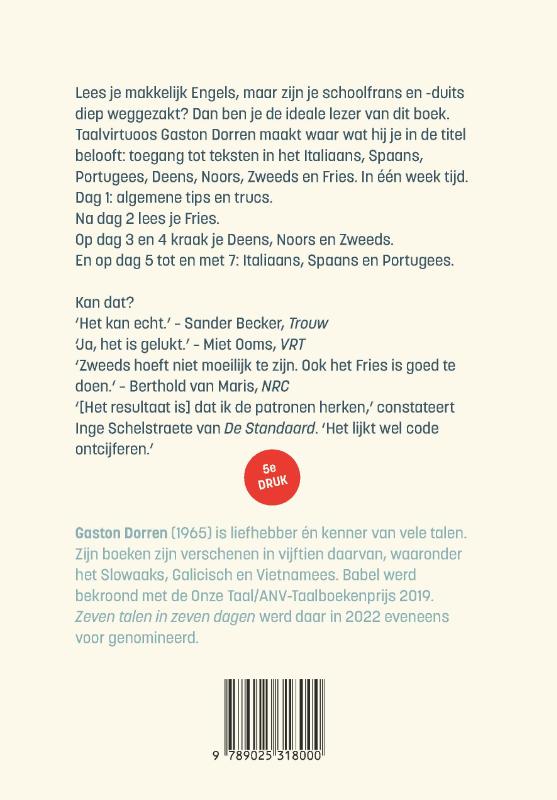 Achterkant van Zeven talen in zeven dagen