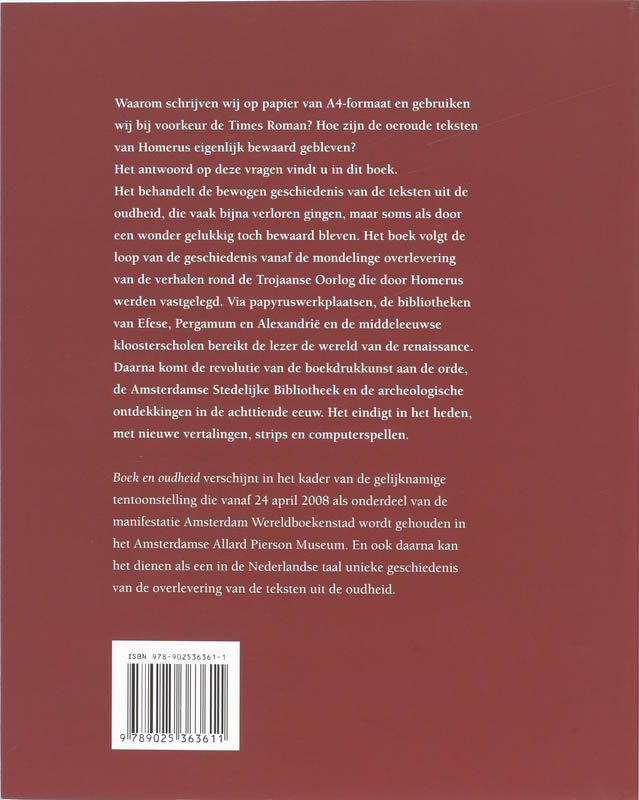Achterkant van Boek en de oudheid