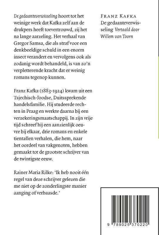 Achterkant van De gedaanteverwisseling