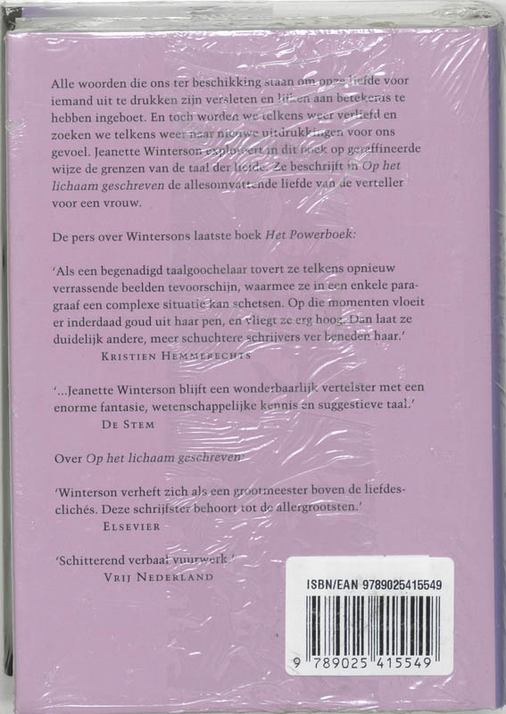 Achterkant van Op het lichaam geschreven