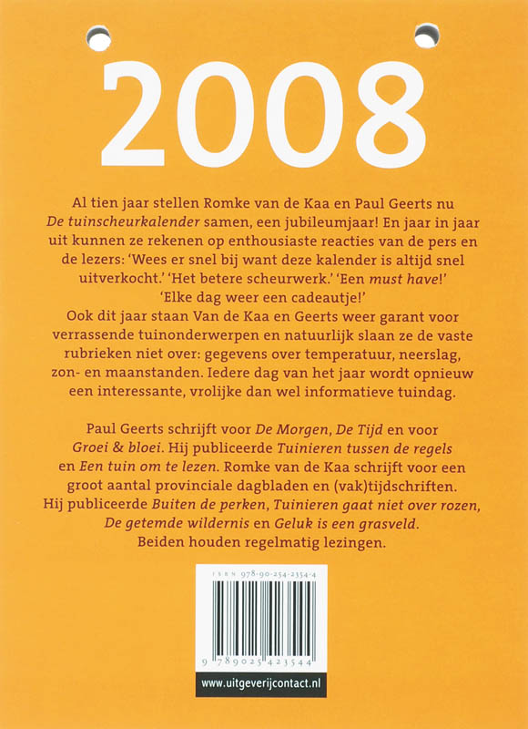 Achterkant van Tuinscheurkalender 2008