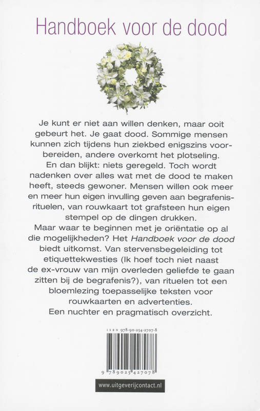 Achterkant van Handboek voor de dood