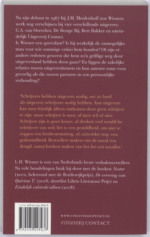 Achterkant van Herinneringen aan mijn uitgevers