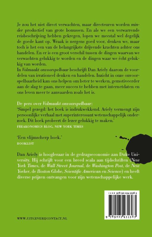 Achterkant van Volmaakt onvoorspelbaar
