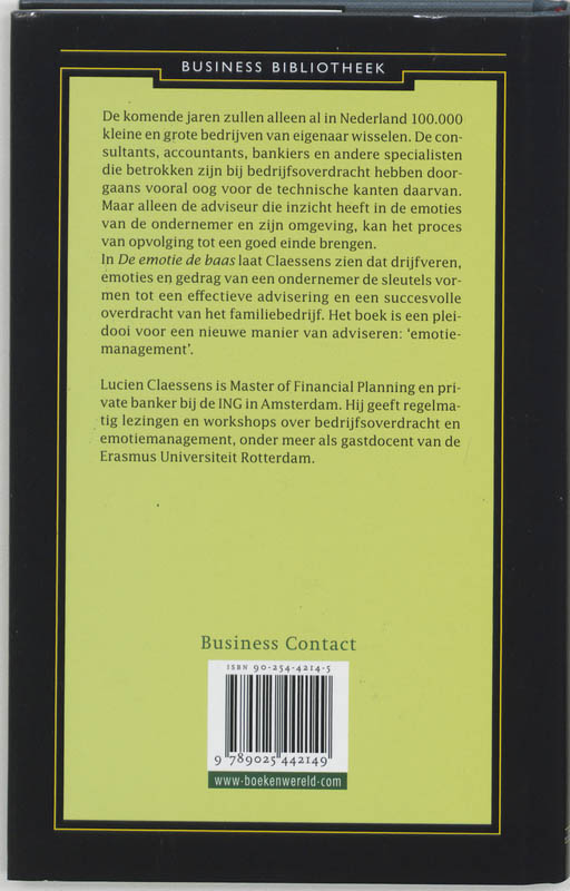 Achterkant van De emotie de baas