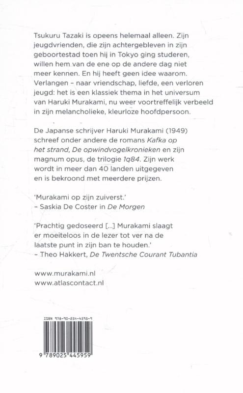 Achterkant van De kleurloze Tsukuru Tazaki en zijn pelgrimsjaren