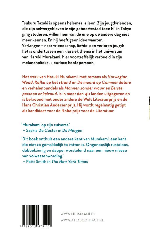 Achterkant van De kleurloze Tsukuru Tazaki en zijn pelgrimsjaren