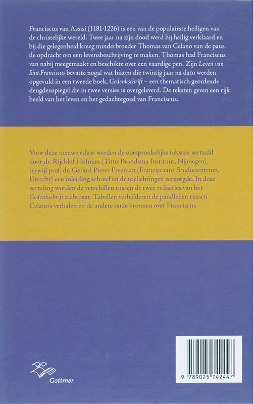 Achterkant van De oudste verhalen over Franciscus van Assisi