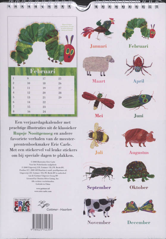 Achterkant van Rupsje Nooigenoeg Verjaardagskalender