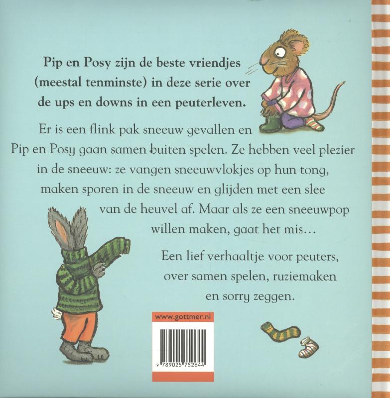 Achterkant van Pip en Posy in de sneeuw