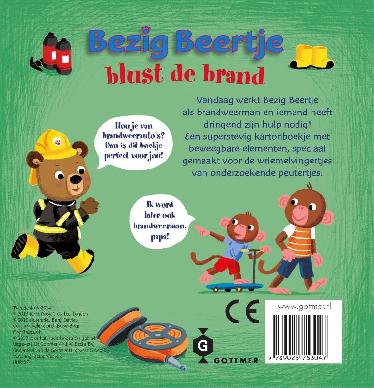Achterkant van Bezig beertje blust de brand