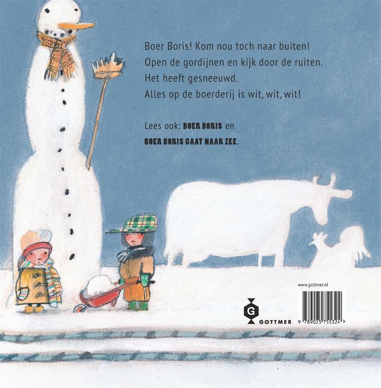 Achterkant van Boer Boris in de sneeuw