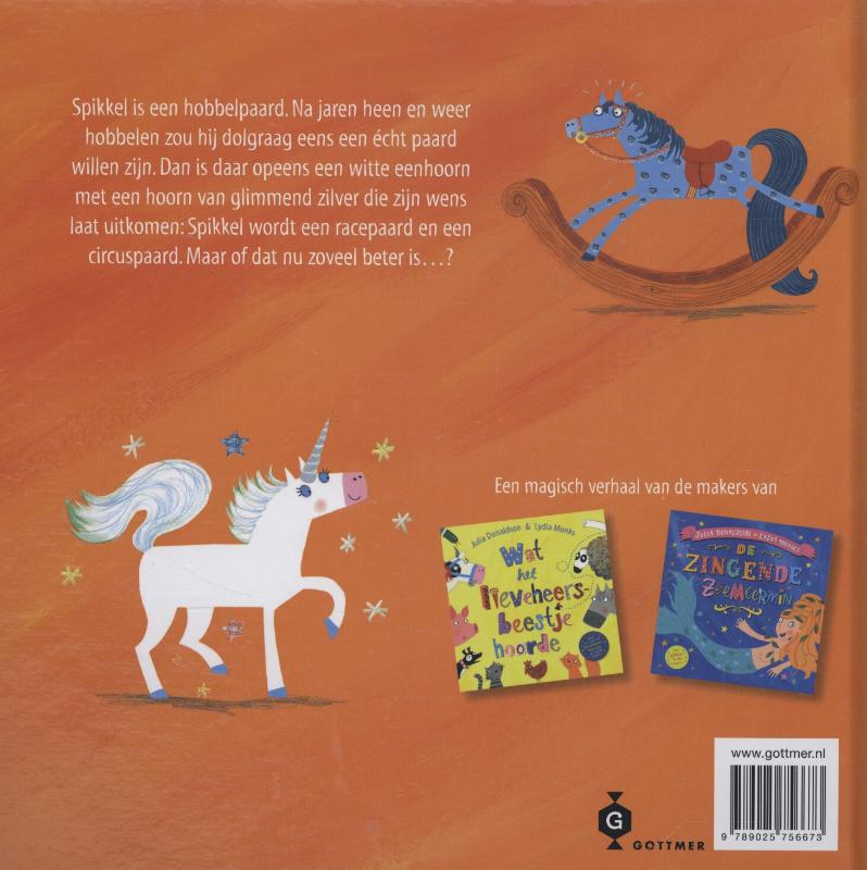 Achterkant van Spikkel en de eenhoorn