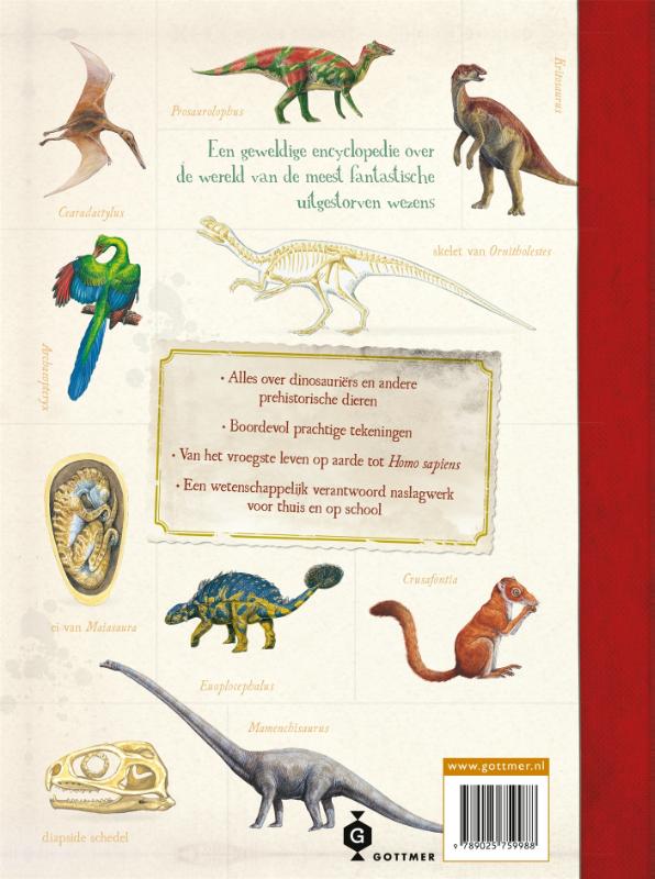 Achterkant van Over de dinosaurus en andere prehistorische dieren