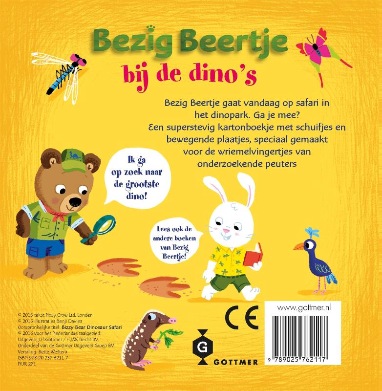 Achterkant van Bezig Beertje bij de dino's