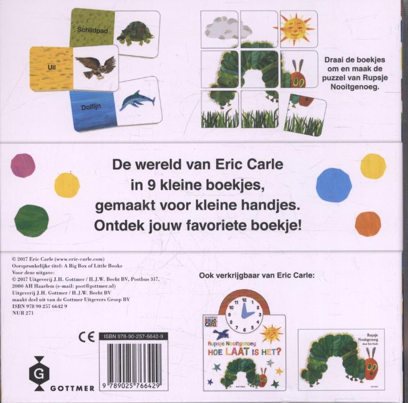 Achterkant van De wereld van Eric Carle in 9 boekjes gemaakt voor kleine handjes