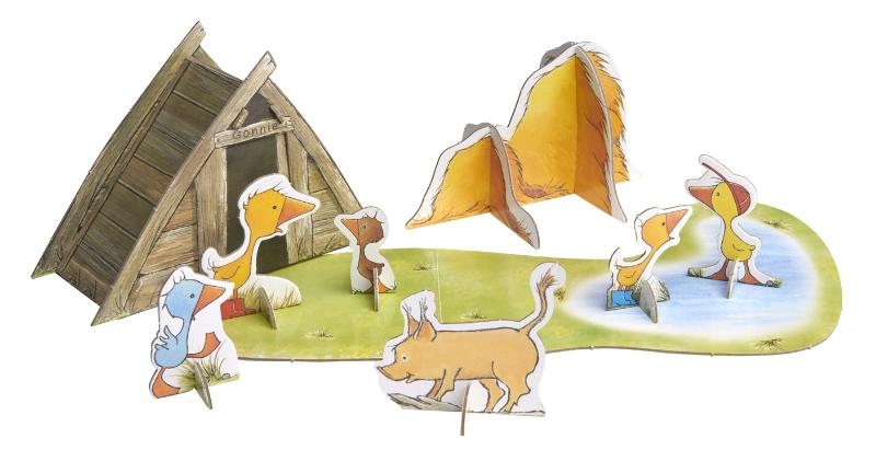 Achterkant van Gonnie en haar vriendjes spelen op de boerderij