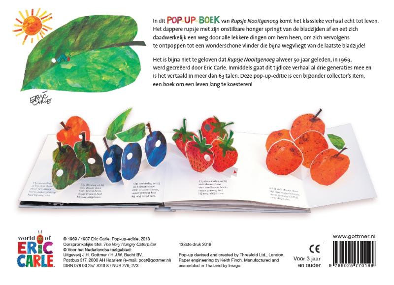 Achterkant van Rupsje Nooitgenoeg pop-up-boek